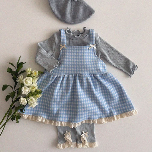 Baby/Toddler Aosta S25 Lace and Bow Detail Sleeveless Plaid Dress (3m-5y)- Sky Blue - AT NOON STORE