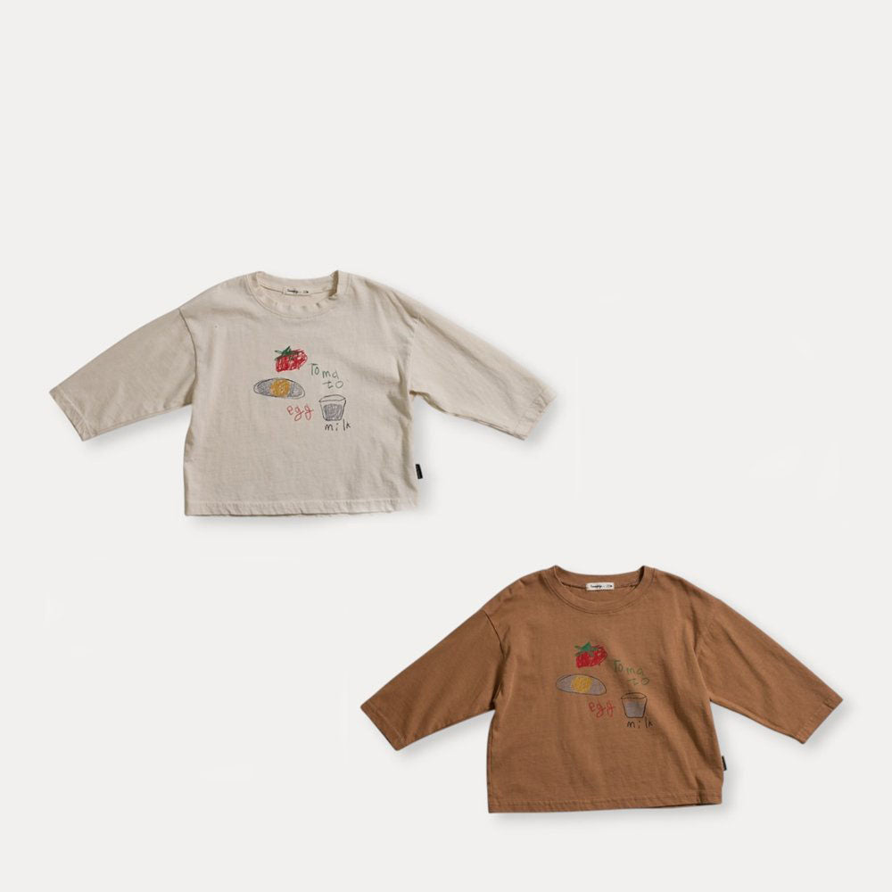 Toddler F26 Tomato Egg Milk Print Long Sleeve Top (6m-6y) - 2 Colors