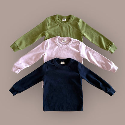 Kids W25 Crew Neck Basic Long Sleeve Top (2-7y) - 3 Colors