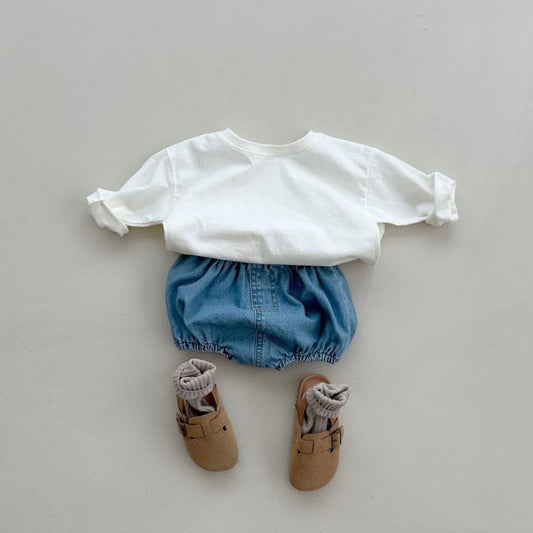 Baby Basic Loose Fit Top and Denim Bloomer Set (4-18m) - Denim - AT NOON STORE