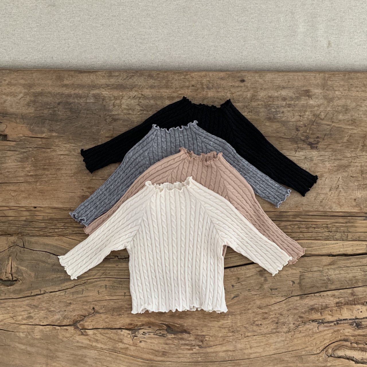 Baby BH Lettuce Edge Cable Knitted Long Sleeve Tee (3-18m) - 4 Colors