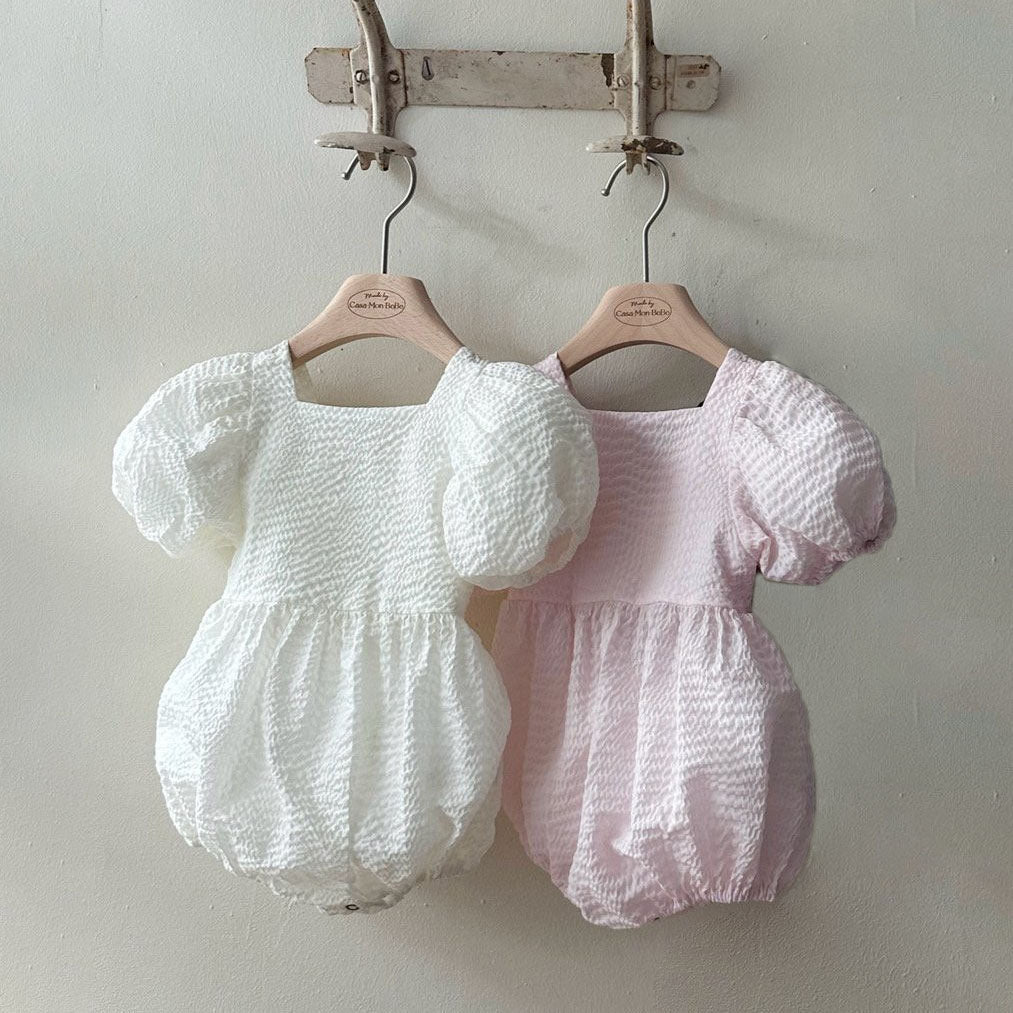 Baby Monbebe Seersucker Puff Sleeve Bubble Romper (3-24m) - 2 Colors - AT NOON STORE