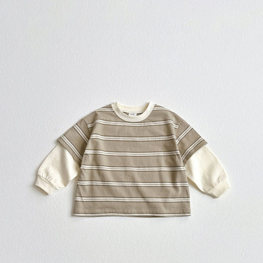 Toddler SP26 Stripe Layered Long Sleeve Top (1-6y) - Beige - AT NOON STORE