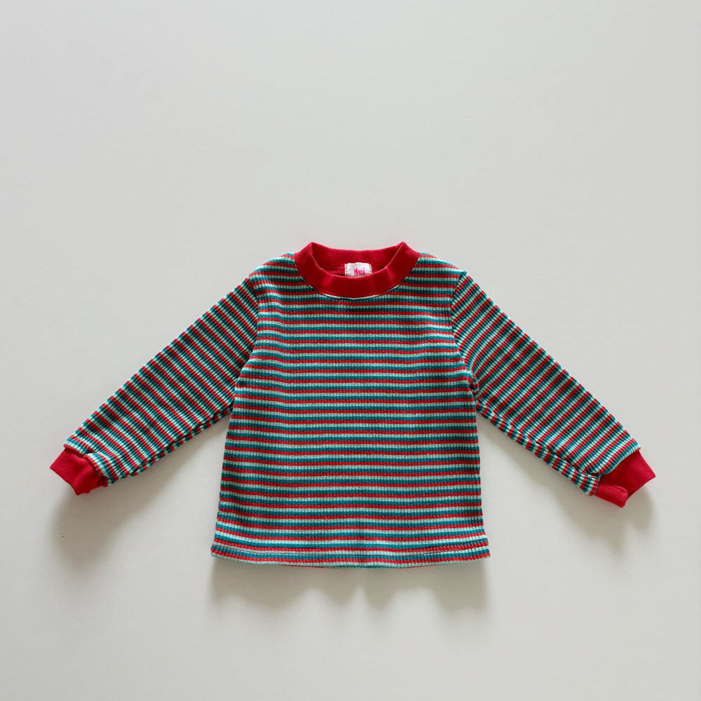 Toddler F26 Stripe Ribbed Long Sleeve Top (1-6y) - Red