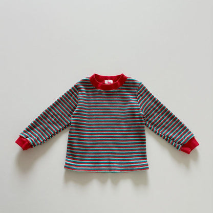 Toddler F26 Stripe Ribbed Long Sleeve Top (1-6y) - Red