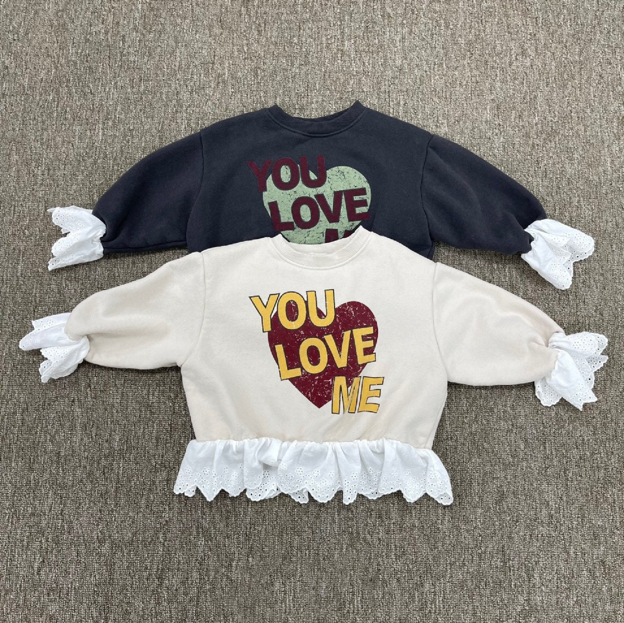 Toddler 'You Love Me' Lace Trim Sweatshirt (2-7y) - 2 Colors