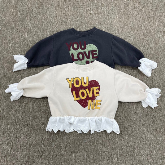 Toddler 'You Love Me' Lace Trim Sweatshirt (2-7y) - 2 Colors - AT NOON STORE