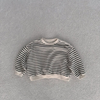 Toddler Bella S25 Stripe Loose Fit Cropped Sweatshirt (1-6y) - Ivory - AT NOON STORE