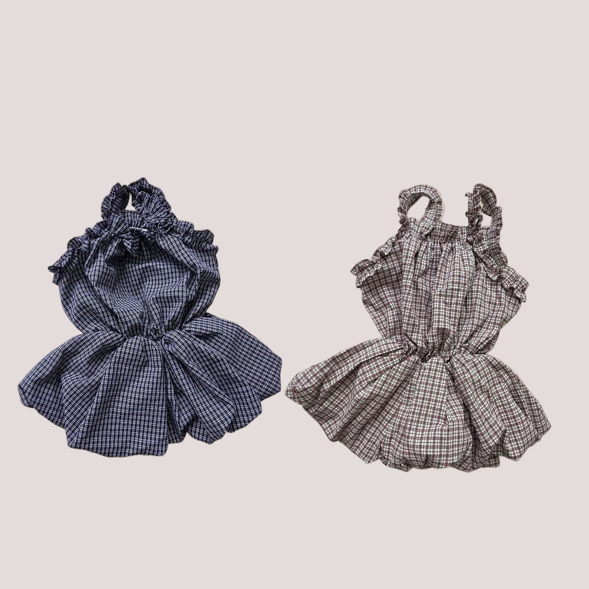 Toddler F26 Plaid Ruffled Bubble Dress(2-7y) - 2 Colors
