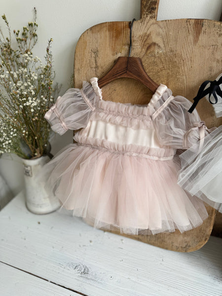 Baby Bow Detail Cold-Shoulder Tutu Dress Romper (3-23m) - Pink