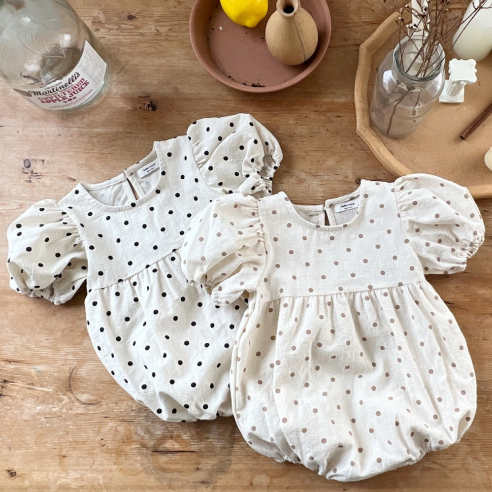 Baby Short Puff Sleeve Polka Dot Bubble Romper (3-18m) - 2 Colors - AT NOON STORE