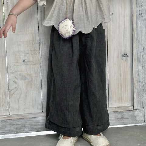 Kids Wide Leg Pull-up Pants (2-6y) - Charcoal