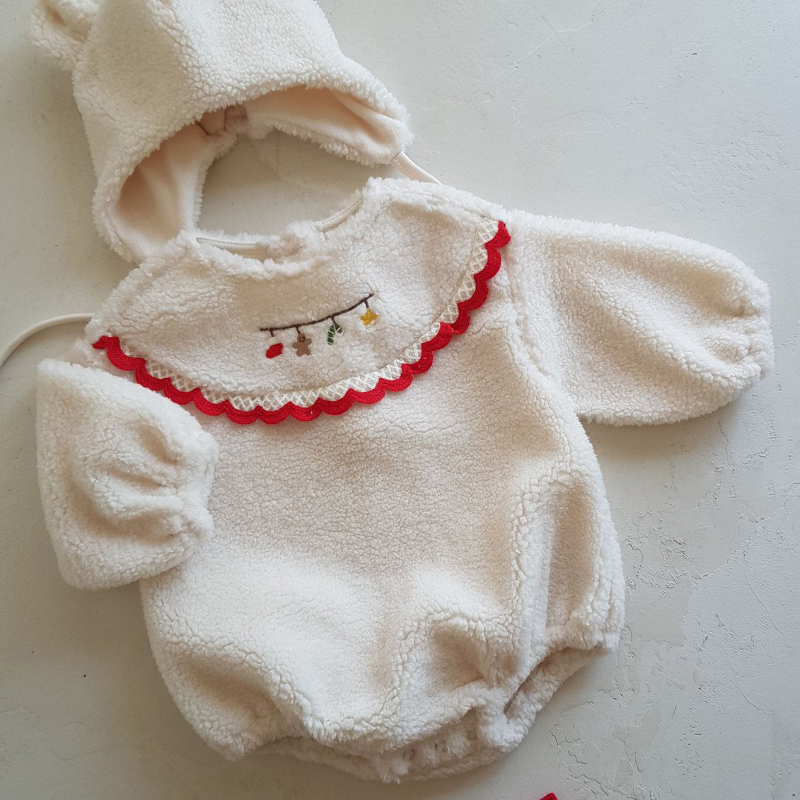 Baby W24 Holiday Sherpa Romper (6-18m) - Ivory