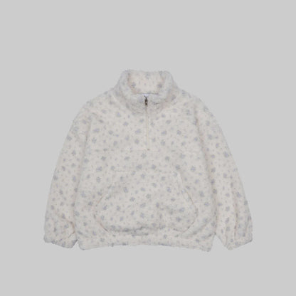 Girls Daisy Sherpa Mock Neck Zip-Up Jacket(3-10y) - Floral Ivory