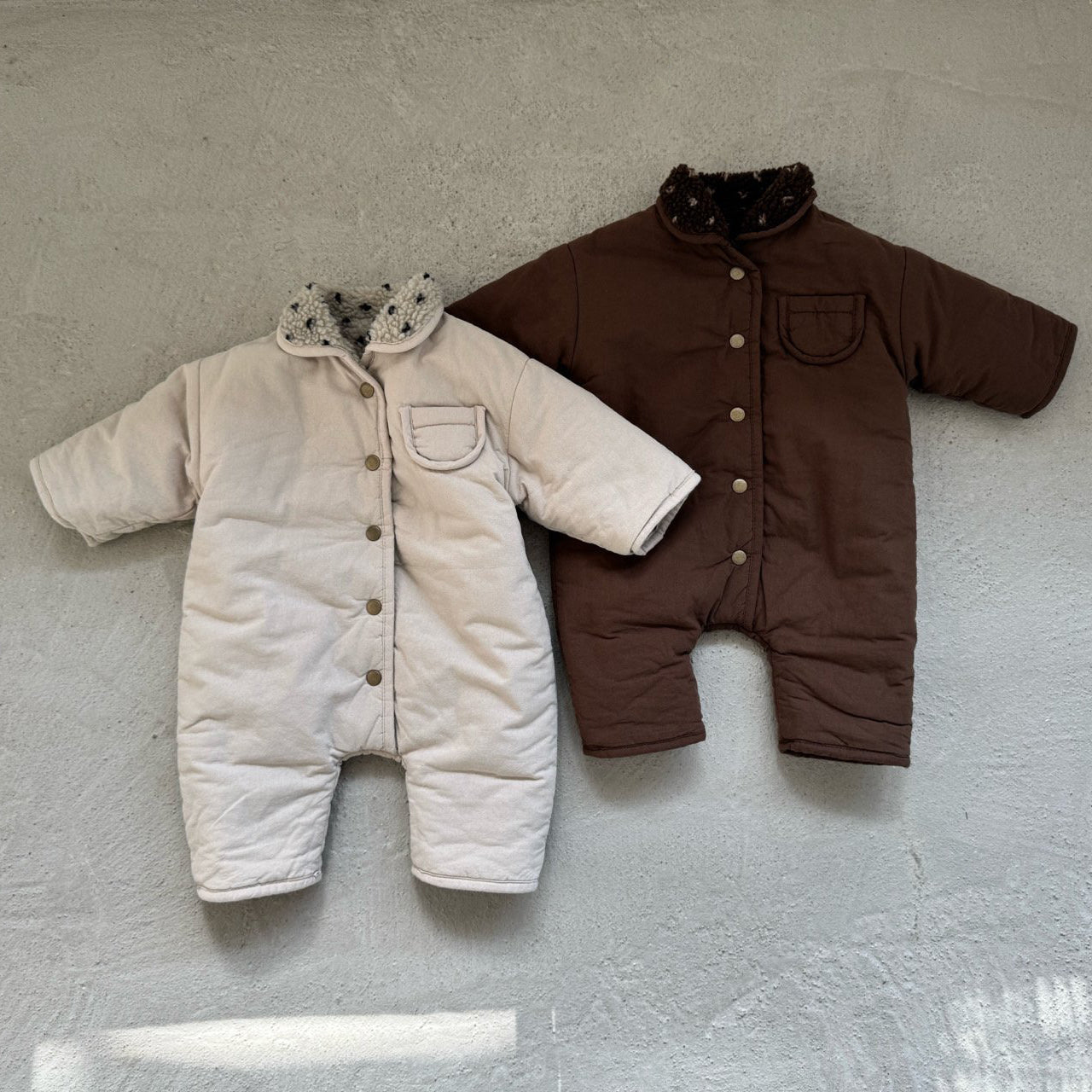 Baby W25 Sherpa Lined Reversible Padded Romper with Collar (3-18m) - 2 Colors