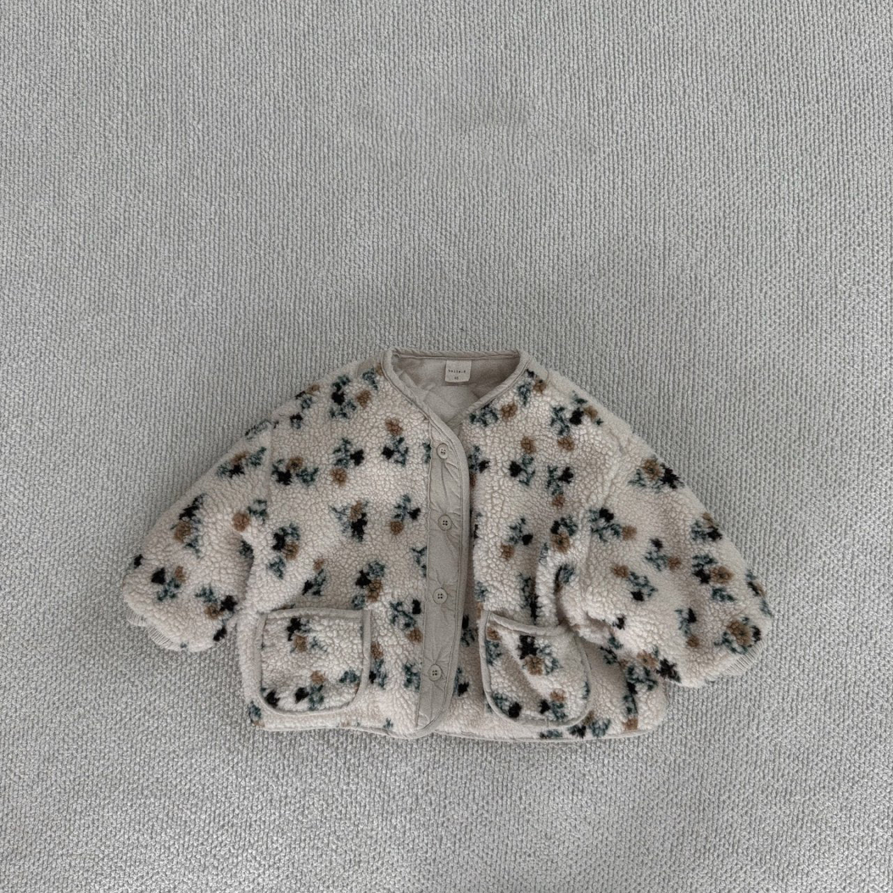 Toddler Bella W24 Floral Sherpa Collarless Jacket (15m-6y) - Floral Ivory