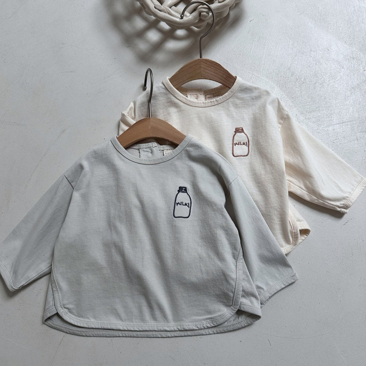 Baby Milk Bottle Embroidery Long Sleeve Top (3-18m) - 2 Colors - AT NOON STORE