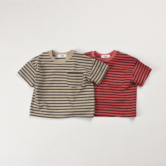 Toddler Chest Pocket Short Sleeve Stripe Top  (1-6y) - 2 Colors