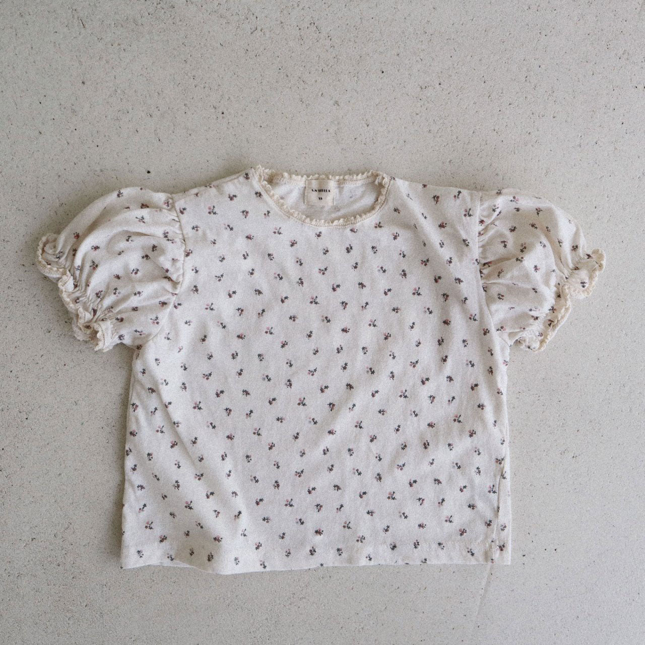 Toddler Lace Detail Floral Print Short Sleeve Top (15m-7y) - Floral Ivory - AT NOON STORE