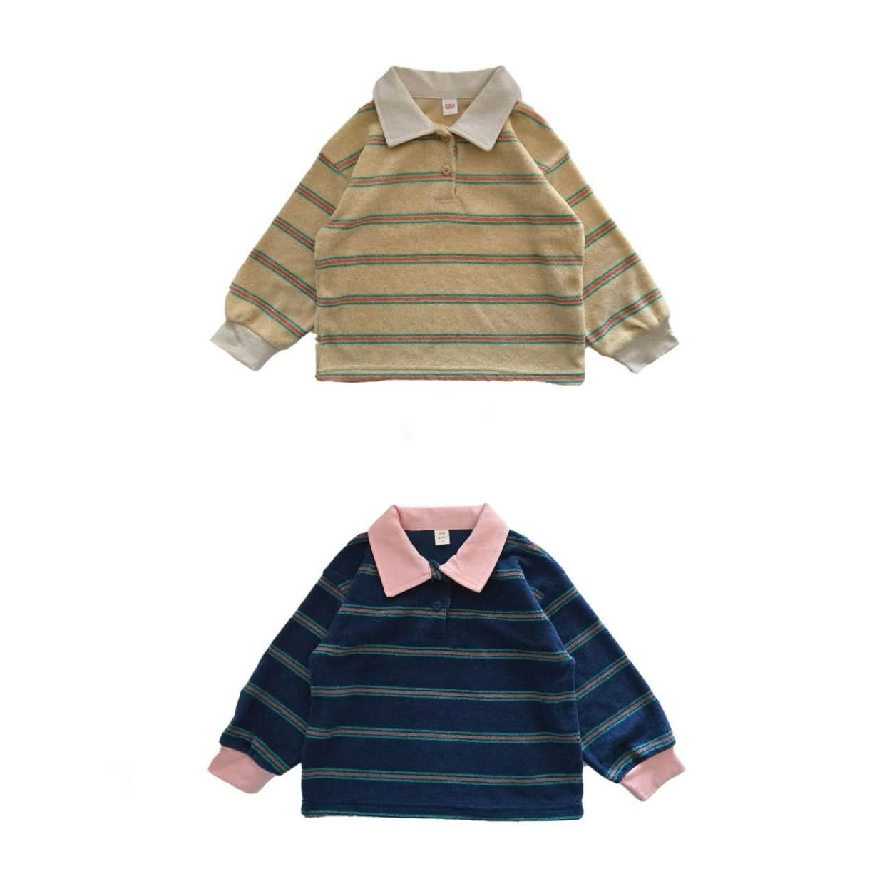 Kids Multi-Stripe Terry Cloth Collar Top (3-7y) - Yellow - AT NOON STORE