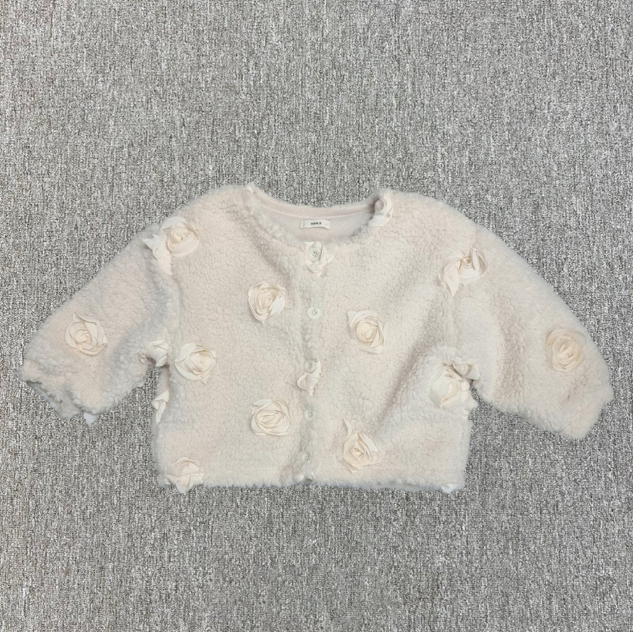 Toddler Rose Detail Fleece Lined Sherpa Button Down Jacket (3-7y) - Ivory