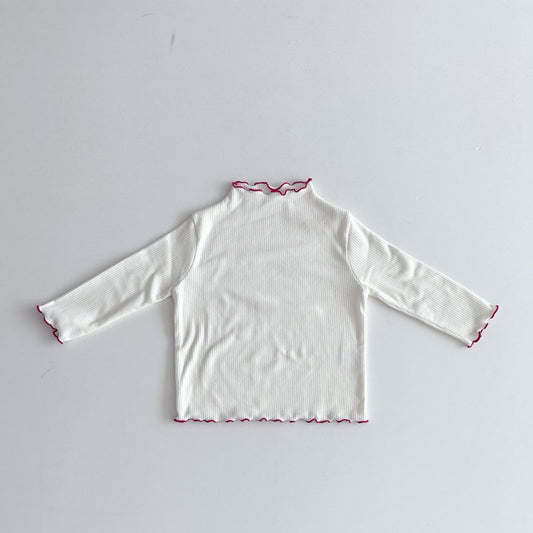 Kids FW26 Lettuce-Edge Ribbed Long Sleeve Top  (1-7y) - Ivory
