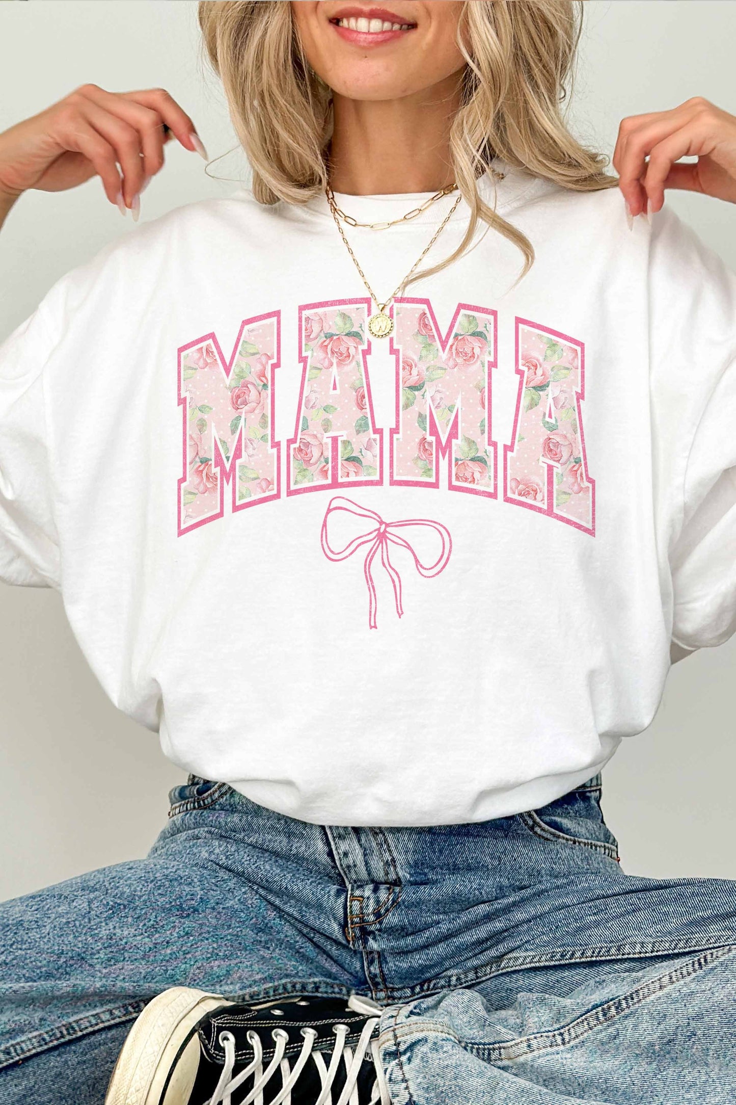 Women's Rose MAMA Bow Oversized Graphic Tee - 2 Colors - AT NOON STORE