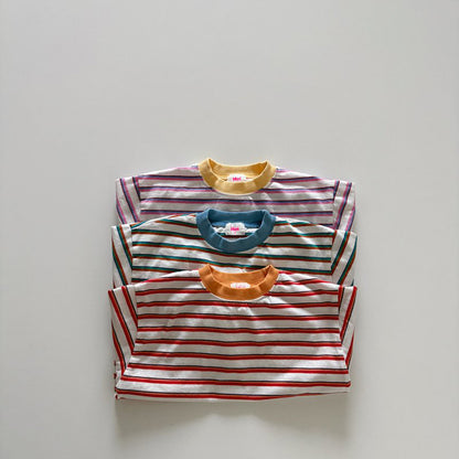 Toddler SP26 Multi Stripe Long Sleeve Loose Fit Top  (1-6y) - Red - AT NOON STORE