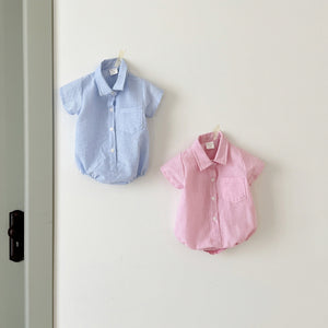 Baby Short Sleeve Stripe Shirt Romper (3-18m) - 2 Colors - AT NOON STORE