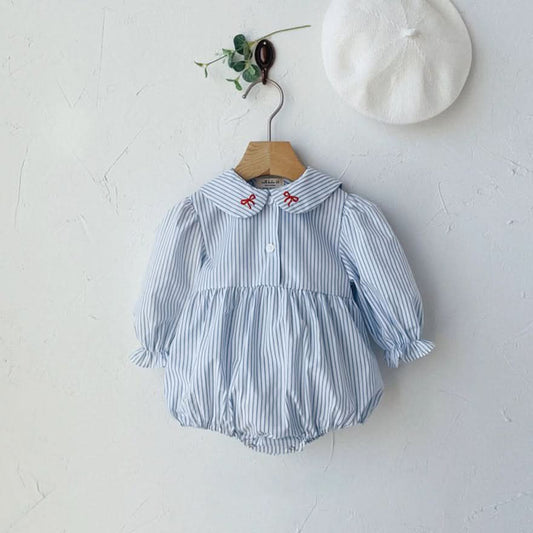 Baby Milk S25 Bow Embroidery Collar Stripe Romper (3-18m) - AT NOON STORE