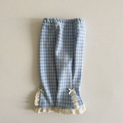 Baby/Toddler Aosta S25 Lace and Bow Detail Plaid Flare Pants (3m-5y)- Sky Blue - AT NOON STORE