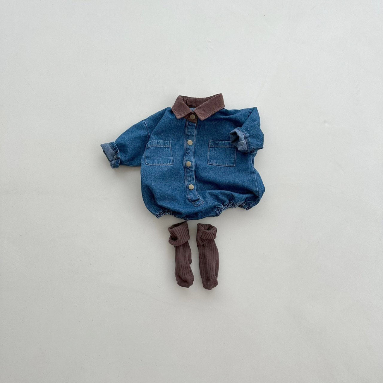 Baby Corduroy Collar Denim Shirt Romper (4-18m) - Denim