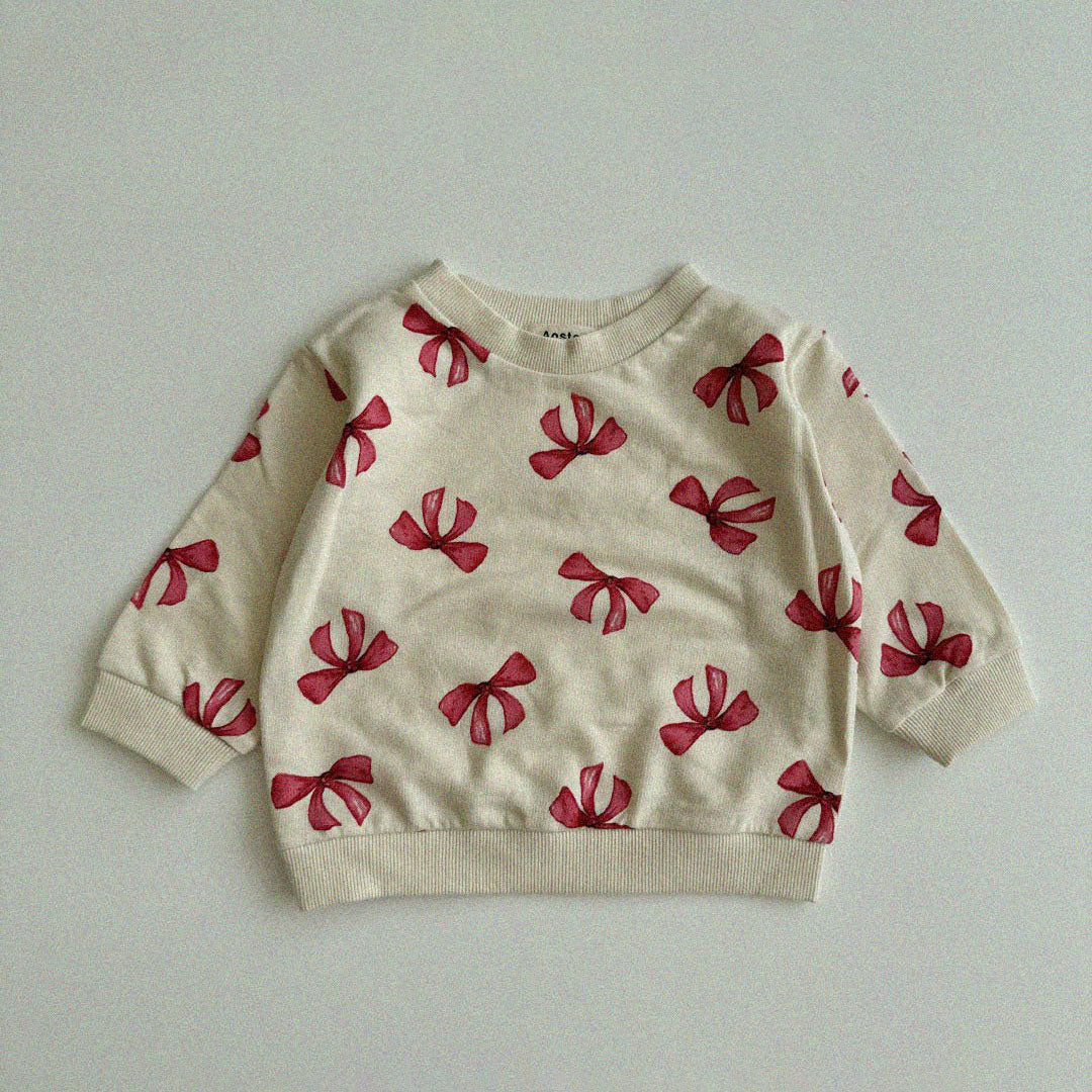 Baby Toddler Aosta F24 Pink Bow Print Sweatshirt (3m-5y) - Ivory