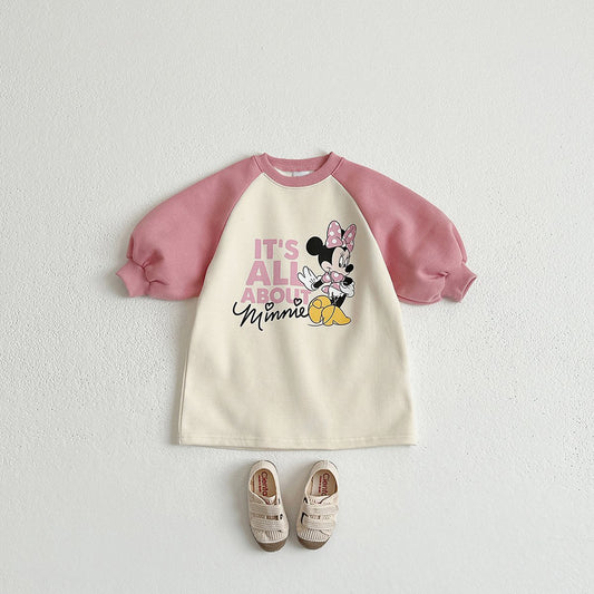 Toddler Brushed Cotton Disney Minnie Raglan Dress (1-6y) - Pink Sleeve