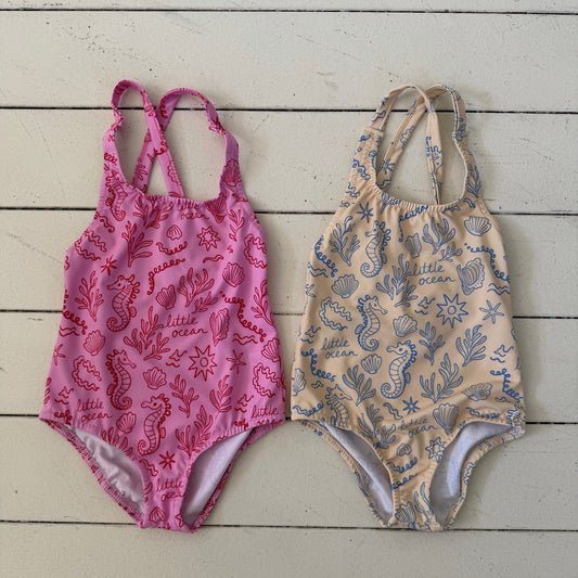 Kids SS26 Cross Back Little Ocean One-Piece Swimsuit (2-9y) - 2 Colors - AT NOON STORE