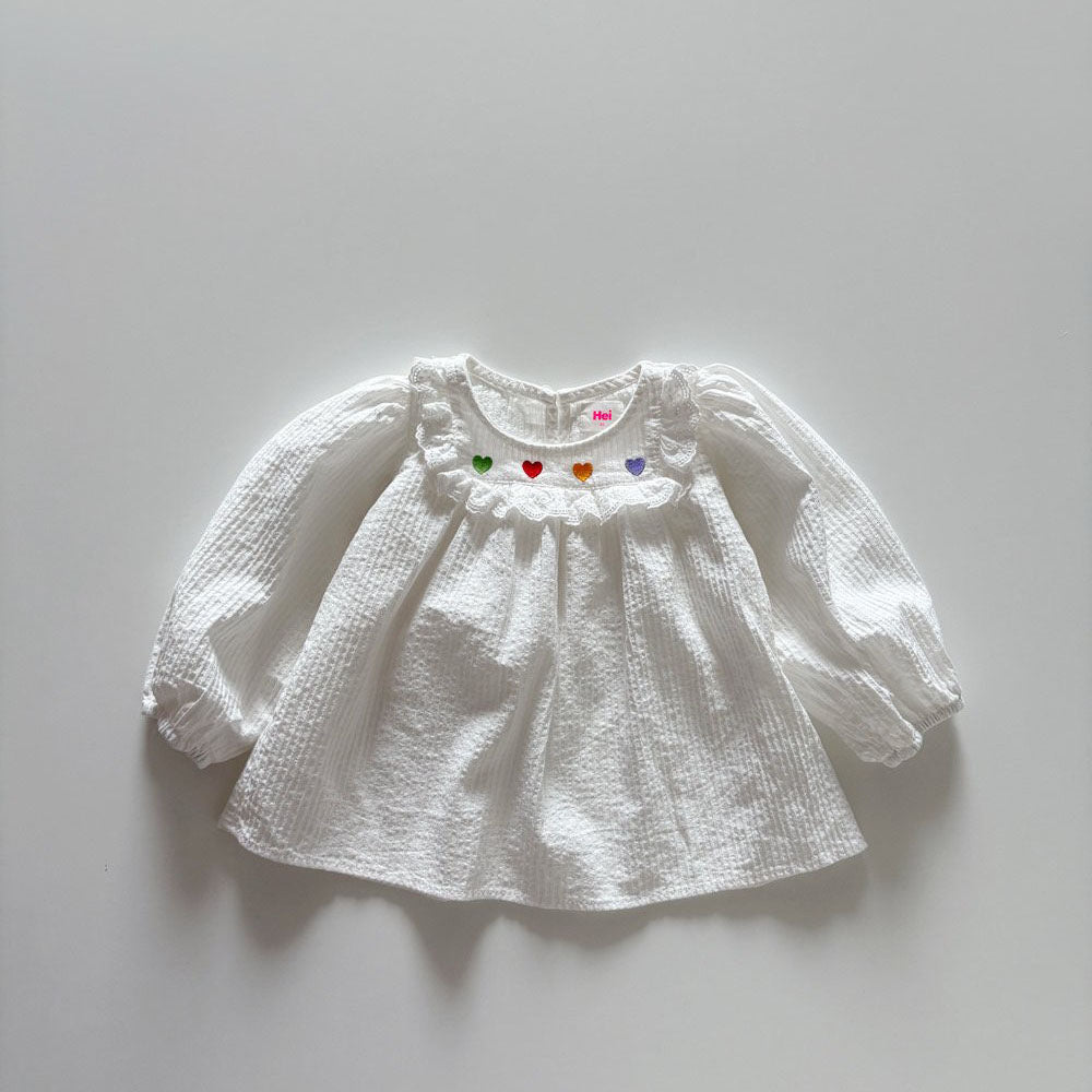Toddler F26 Heart Embroider Long Puff Sleeve Top (1-6y) - Ivory