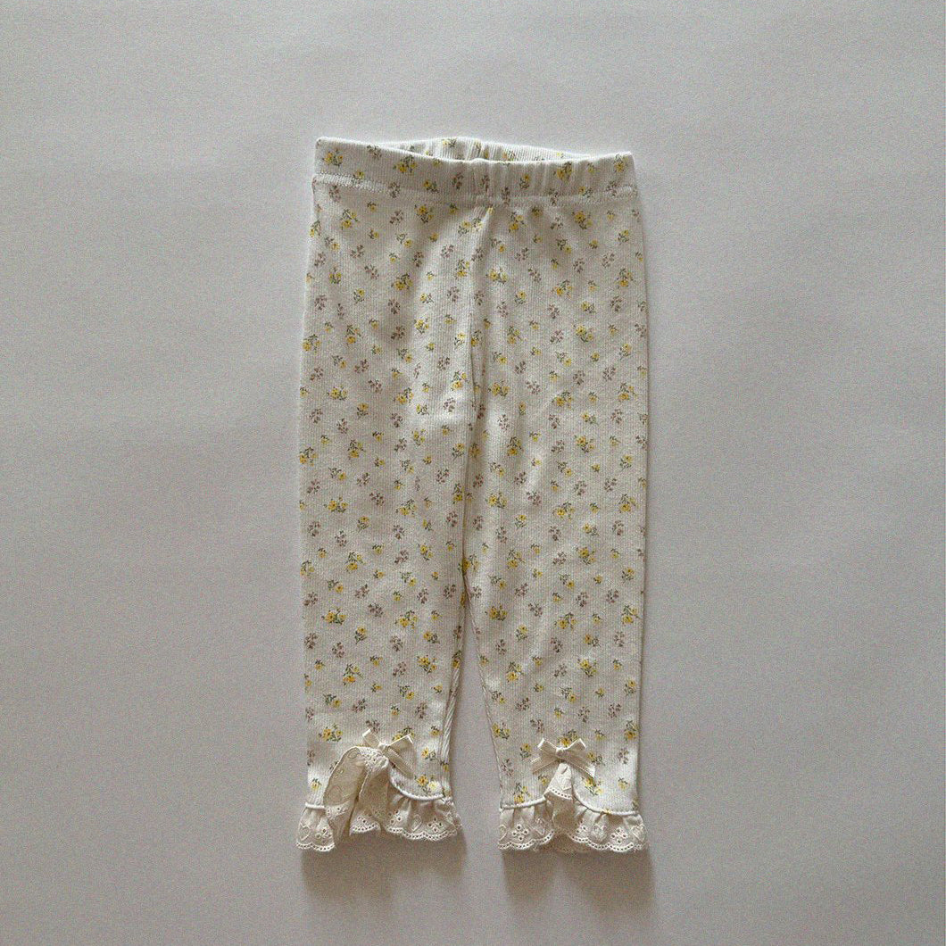 Baby/Toddler Aosta SP26 Lace and Bow Detail Ribbed Leggings (3m-5y)- 2 Colors - AT NOON STORE