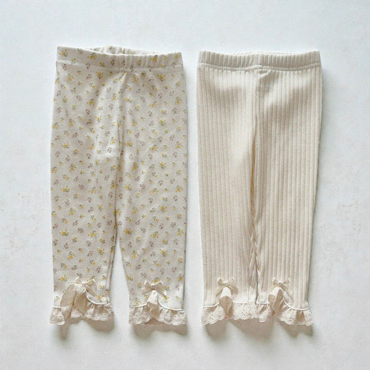Baby/Toddler Aosta SP26 Lace and Bow Detail Ribbed Leggings (3m-5y)- 2 Colors
