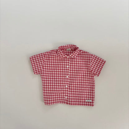 Toddler Land SS26 Peter Pan Collar Plaid Short Sleeve Shirt (1-6y) - Red - AT NOON STORE