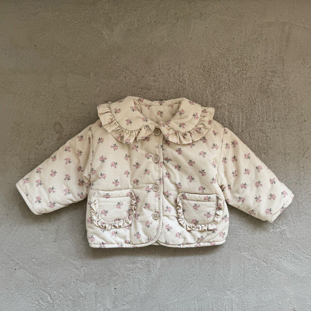 Kids W25 Floral Ruffle Collar Padded Jacket (1-6y) - Ivory