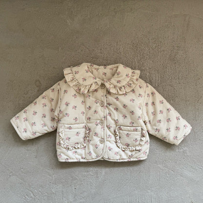 Kids W25 Floral Ruffle Collar Padded Jacket (1-6y) - Ivory