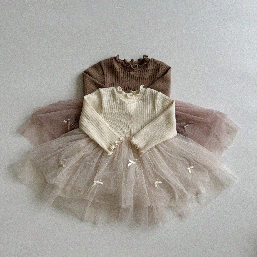 Baby Toddler Aosta F24 Lettuce-edge Long Sleeve Bow Tutu Dress (3m-5y) - 2 Colors