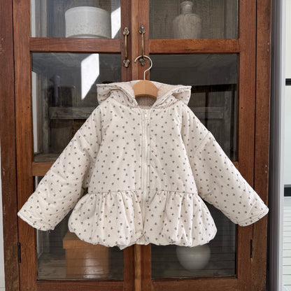 Kids W25 Floral Sherpa Lined Peplum Padded Jacket with Hood (1-6y) - Ivory