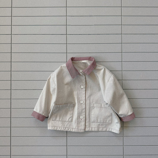 Baby Bella SP26 Front Pocket Contrast Collar Jacket (6m-3y) - Ivory - AT NOON STORE