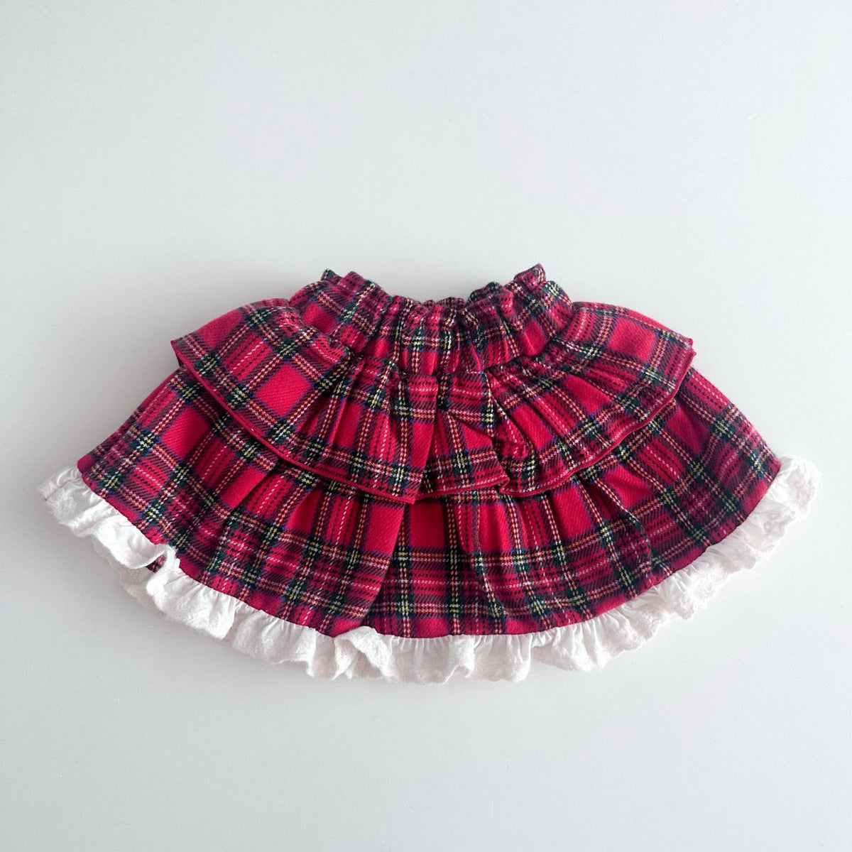 Kids FW26 Tartan Check Lace Frill Skirt  (1-7y) - Red