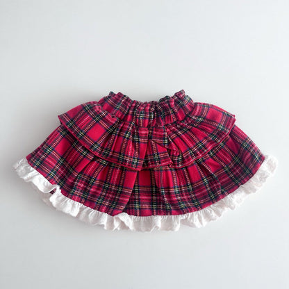Kids FW26 Tartan Check Lace Frill Skirt  (1-7y) - Red