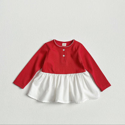 Toddler F26 Button Front Layered Flare Top (2-8y) - Red