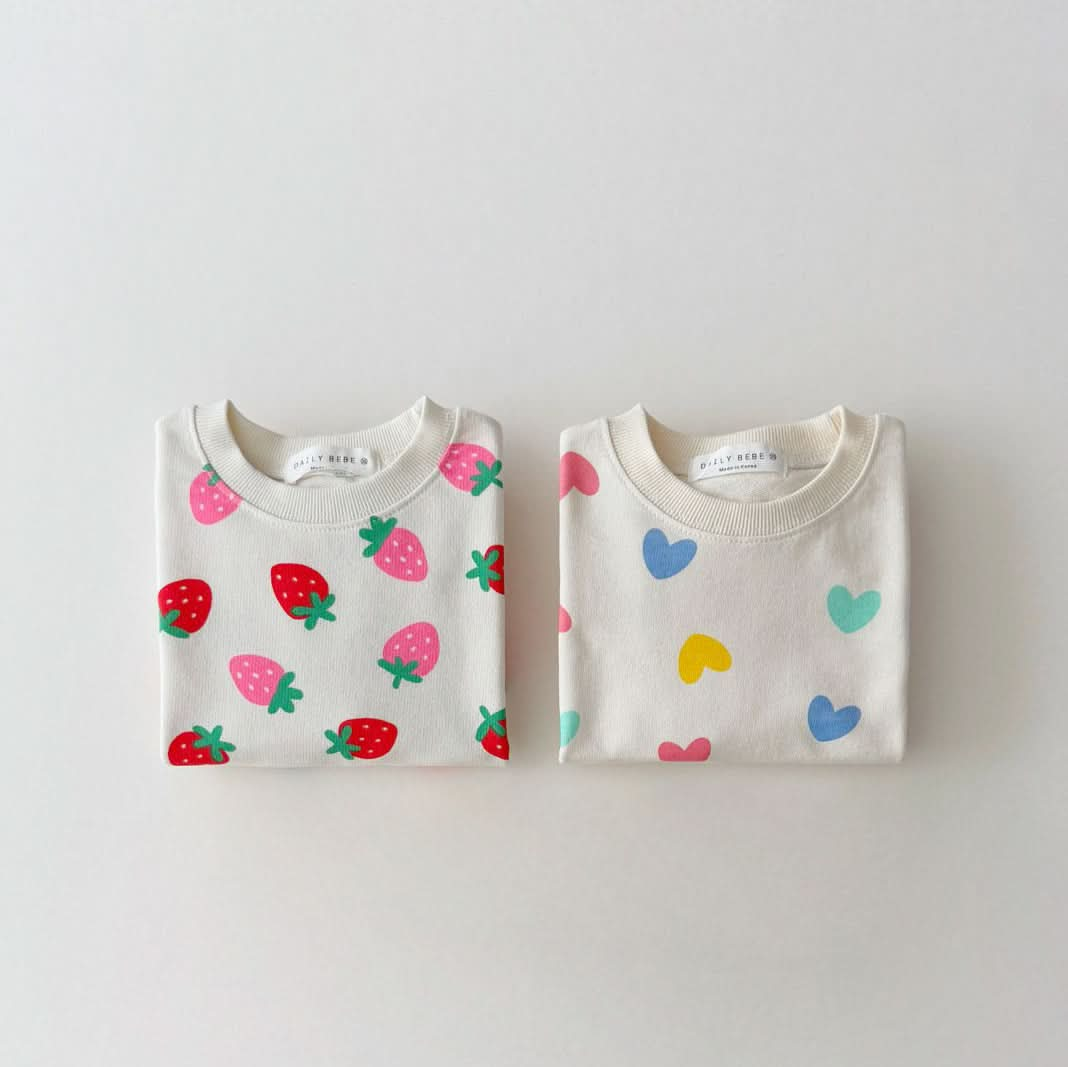 Kids S25 Strawberry/Heart Print Sweatshirt (1-11y) - 2 Colors - AT NOON STORE