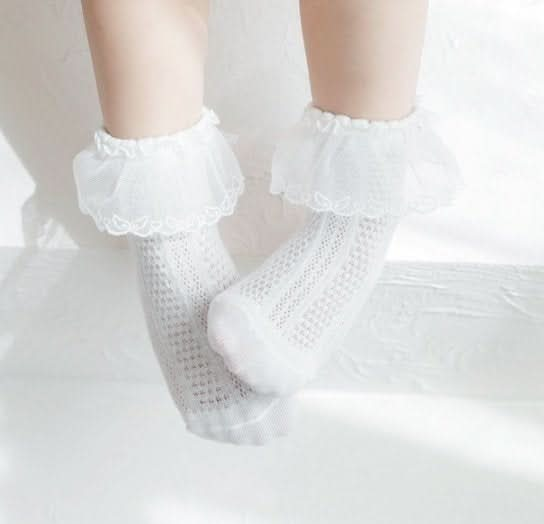 Baby Toddler Lace Trim Pointelle Socks (0-3y) - 2 Colors - AT NOON STORE