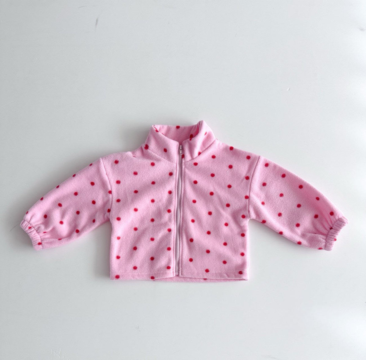 Kids FW26 Fleece Polka Dot Mock Neck Zip-up Jacket  (1-7y) - Pink